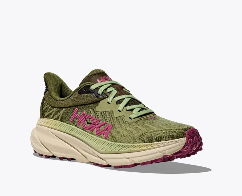 HOKA Challenger 7 WIDE Women's Road/Trail Running Shoe in Forest Floor/Beet Root-7