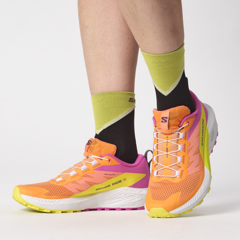 Salomon Sense Ride 5 Women's Trail Running Shoe in Bird Of Paradise/White/Sulphur Spring-11