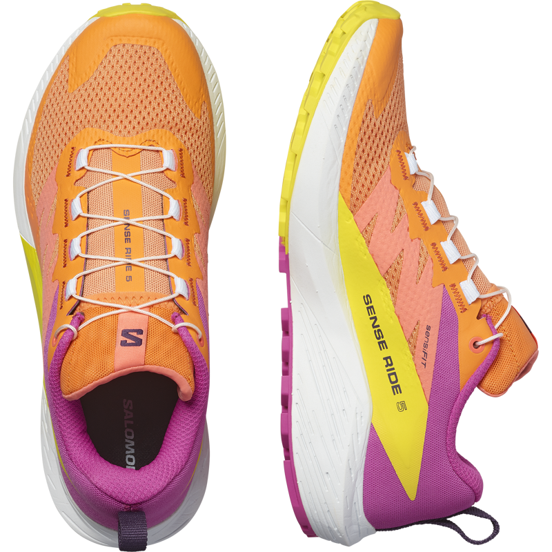 Salomon Sense Ride 5 Women's Trail Running Shoe in Bird Of Paradise/White/Sulphur Spring-2