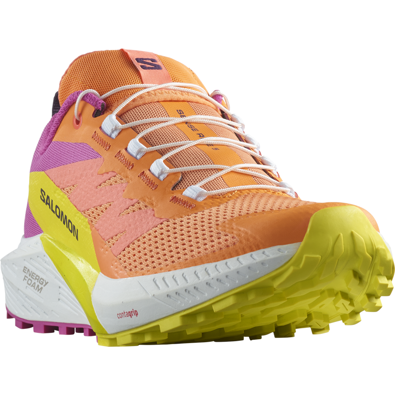 Salomon Sense Ride 5 Women's Trail Running Shoe in Bird Of Paradise/White/Sulphur Spring-5