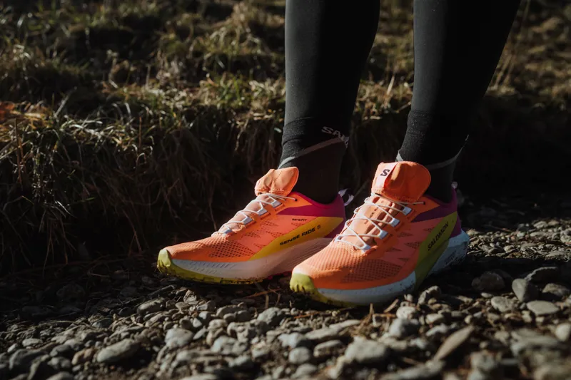 Salomon Sense Ride 5 Women's Trail Running Shoe in Bird Of Paradise/White/Sulphur Spring-6