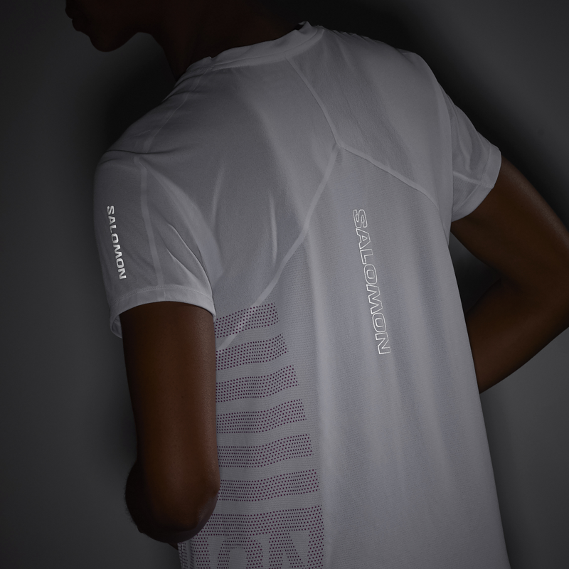 Salomon Sense Aero SS GFX Women's Running T-Shirt in White/Beetroot Purple-4