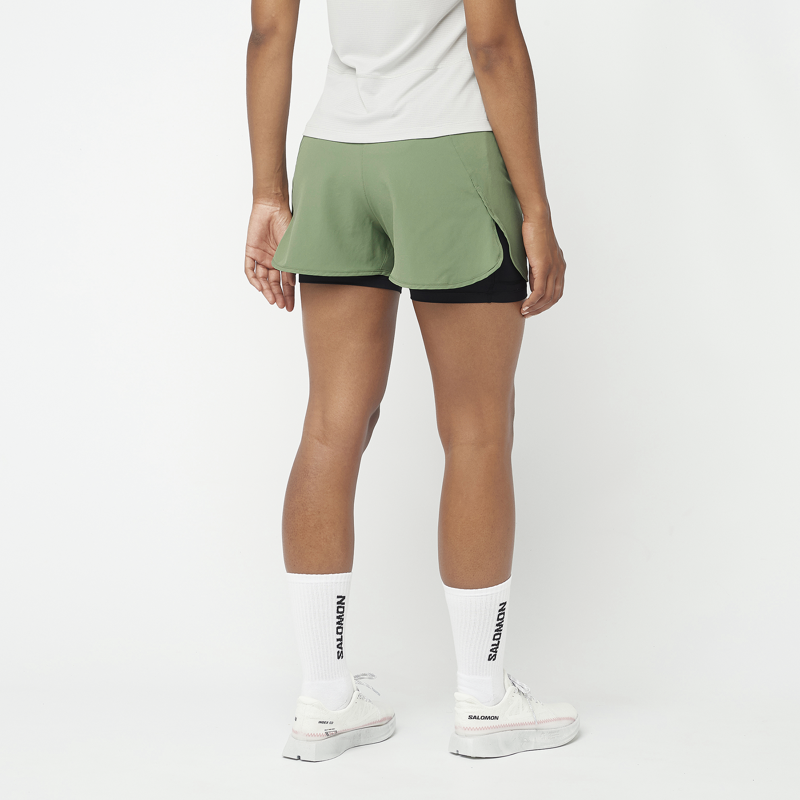 Salomon Cross 2in1 Women's Running Short in Laurel Wreath-2