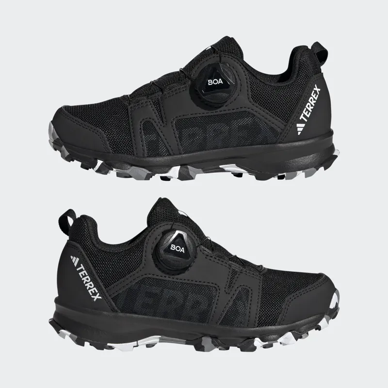 adidas Terrex Agravic Boa Kid's Trail Running/Walking Shoe in Core Black/Cloud White/Grey Three-7