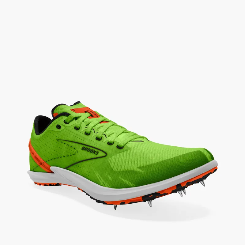 Brooks Draft XC Unisex Running Spike Shoe in Green Gecko/Red Orange/White-7