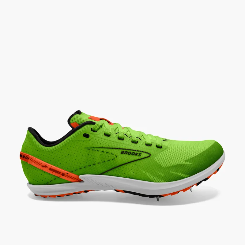 Brooks Draft XC Unisex Running Spike Shoe in Green Gecko/Red Orange/White