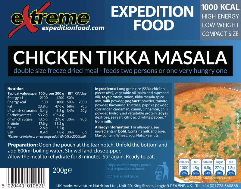 Xtreme Exped Food 1000KCAL Pack Meal in Chicken Tikka Masala and Rice