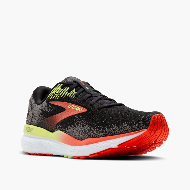 Brooks Ghost 16 Men's Road Running Shoe in Black/Mandarin Red/Green-5