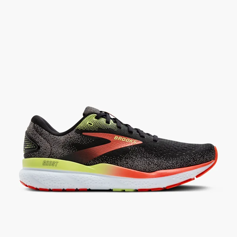 Brooks Ghost 16 Men's Road Running Shoe in Black/Mandarin Red/Green