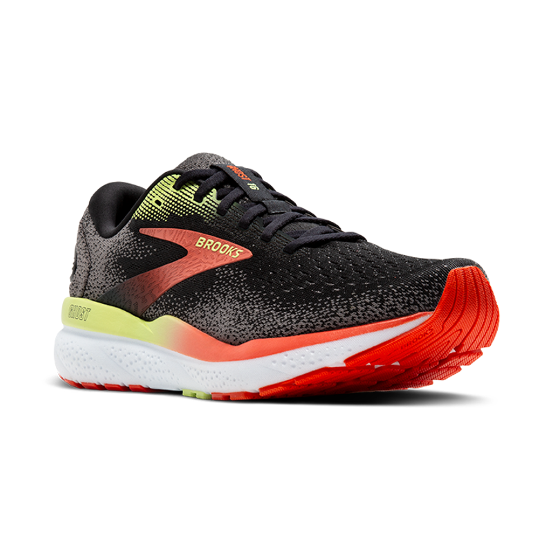 Brooks Ghost 16 Wide Men's Road Running Shoe in Black/Mandarine Red/Green-6
