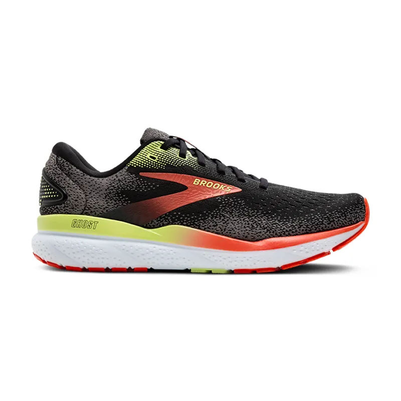 Brooks Ghost 16 Wide Men's Road Running Shoe in Black/Mandarine Red/Green