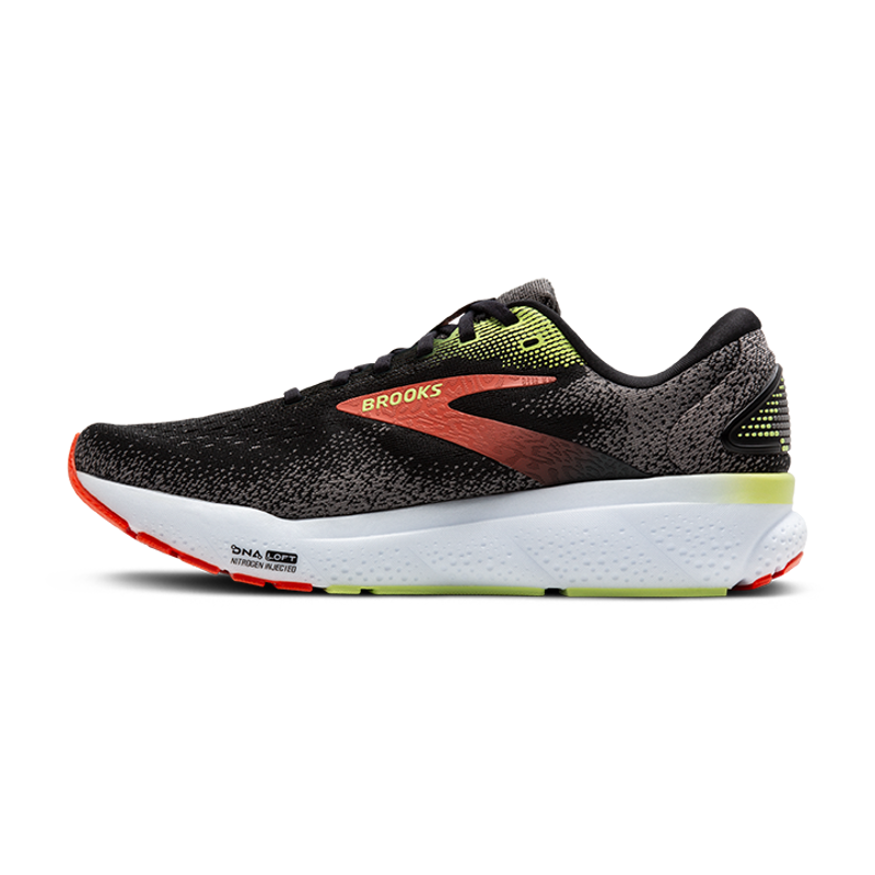 Brooks Ghost 16 Wide Men's Road Running Shoe in Black/Mandarine Red/Green-3