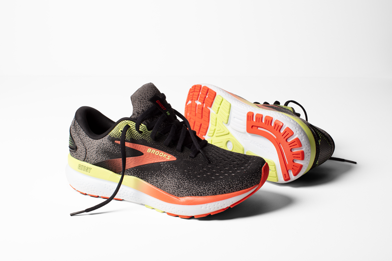 Brooks Ghost 16 Wide Men's Road Running Shoe in Black/Mandarine Red/Green-7