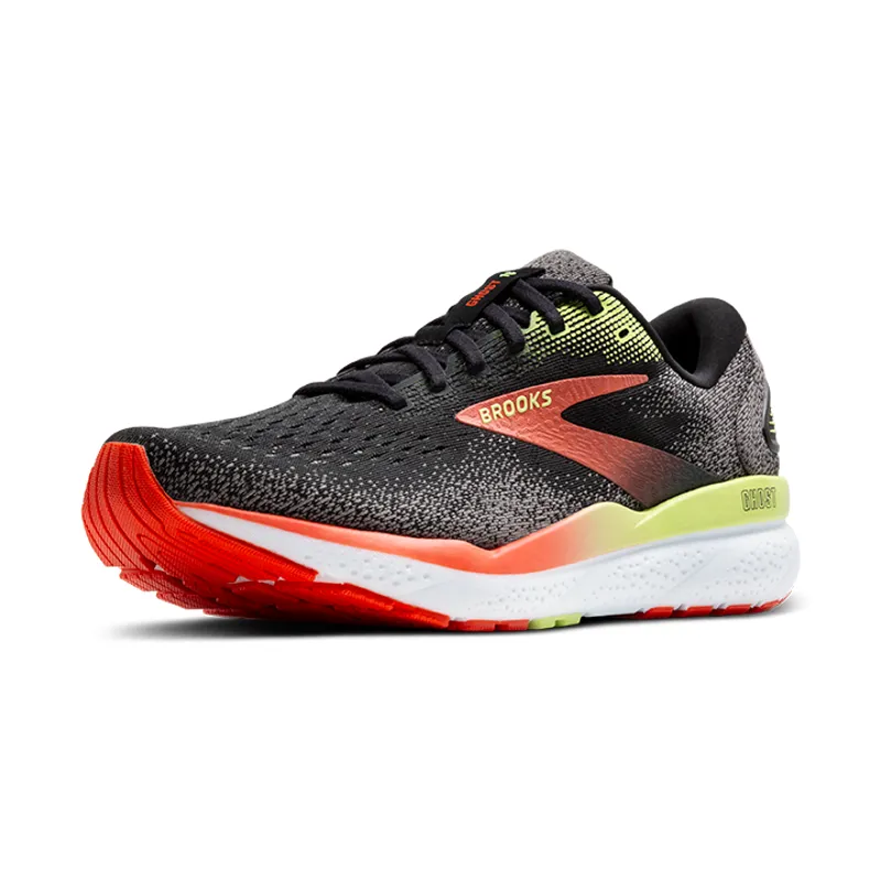 Brooks Ghost 16 Wide Men's Road Running Shoe in Black/Mandarine Red/Green-5