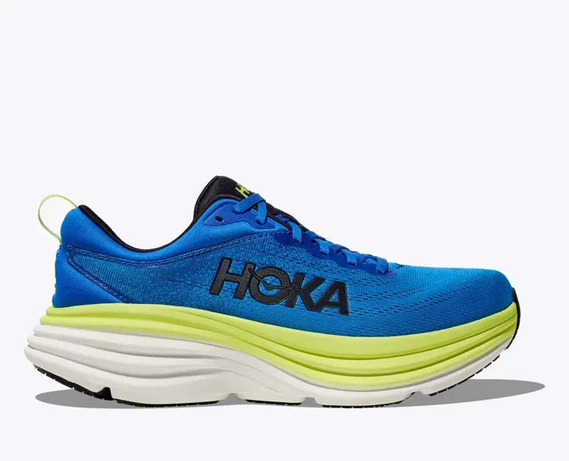 HOKA Bondi 8 Men's Road Running Shoe in Electric Blue/Lettuce
