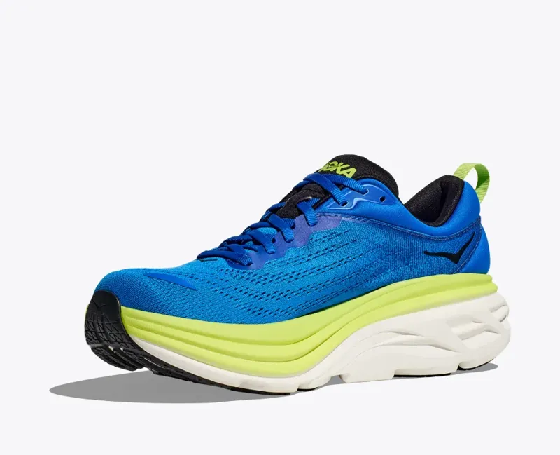 HOKA Bondi 8 Men's Road Running Shoe in Electric Blue/Lettuce-6
