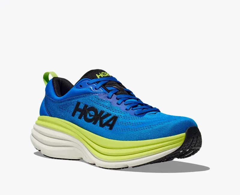 HOKA Bondi 8 Men's Road Running Shoe in Electric Blue/Lettuce-7