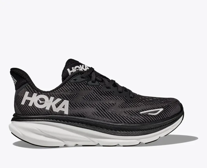 HOKA Clifton 9 Men's Road Running Shoe in Black/White