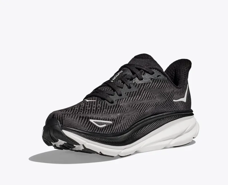 HOKA Clifton 9 Men's Road Running Shoe in Black/White-6