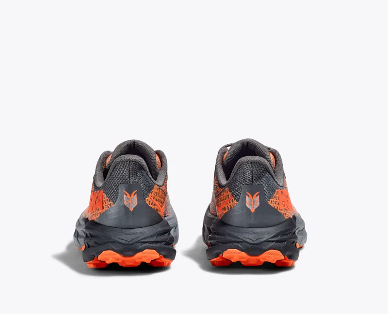 HOKA Speedgoat 5 Kid's Trail Running Shoe in Castlerock/Vibrant Orange-6