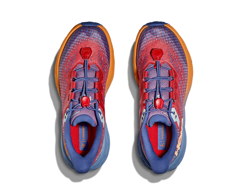 HOKA Speedgoat 5 Kid's Trail Running Shoe in Cerise/Stellar Blue-2