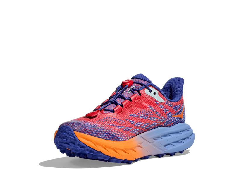 HOKA Speedgoat 5 Kid's Trail Running Shoe in Cerise/Stellar Blue-6