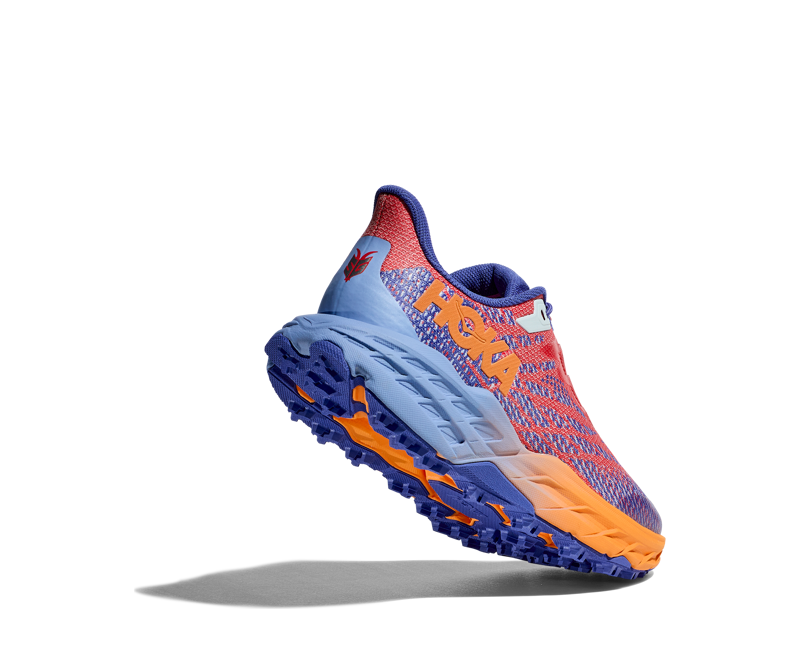 HOKA Speedgoat 5 Kid's Trail Running Shoe in Cerise/Stellar Blue-5