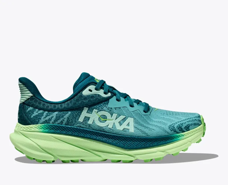 HOKA Challenger 7 Women's Road/Trail Running Shoe in Ocean Mist/Lime Glow