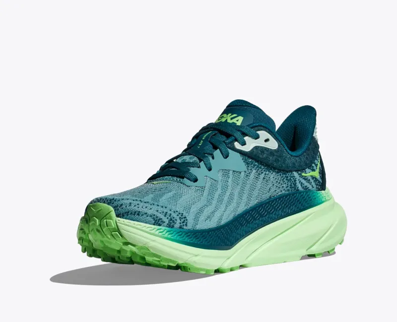 HOKA Challenger 7 Women's Road/Trail Running Shoe in Ocean Mist/Lime Glow-6