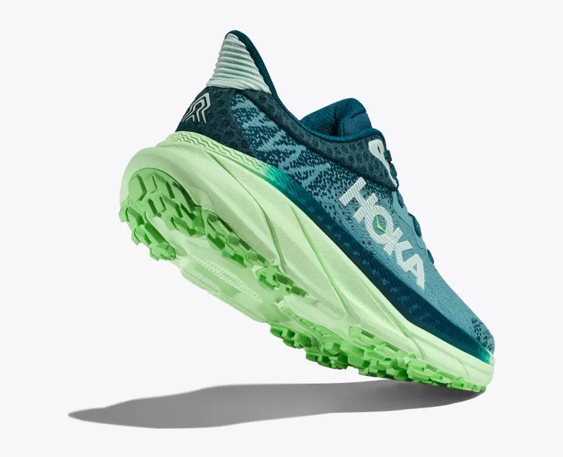 HOKA Challenger 7 Women's Road/Trail Running Shoe in Ocean Mist/Lime Glow-4