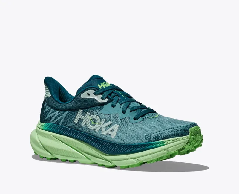 HOKA Challenger 7 Women's Road/Trail Running Shoe in Ocean Mist/Lime Glow-7