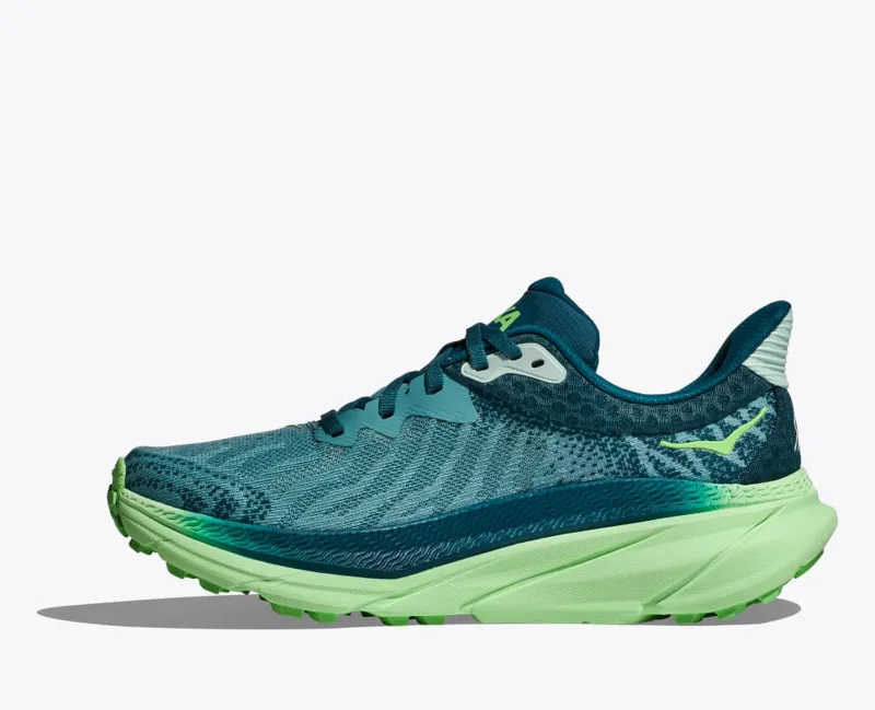 HOKA Challenger 7 Women's Road/Trail Running Shoe in Ocean Mist/Lime Glow-3
