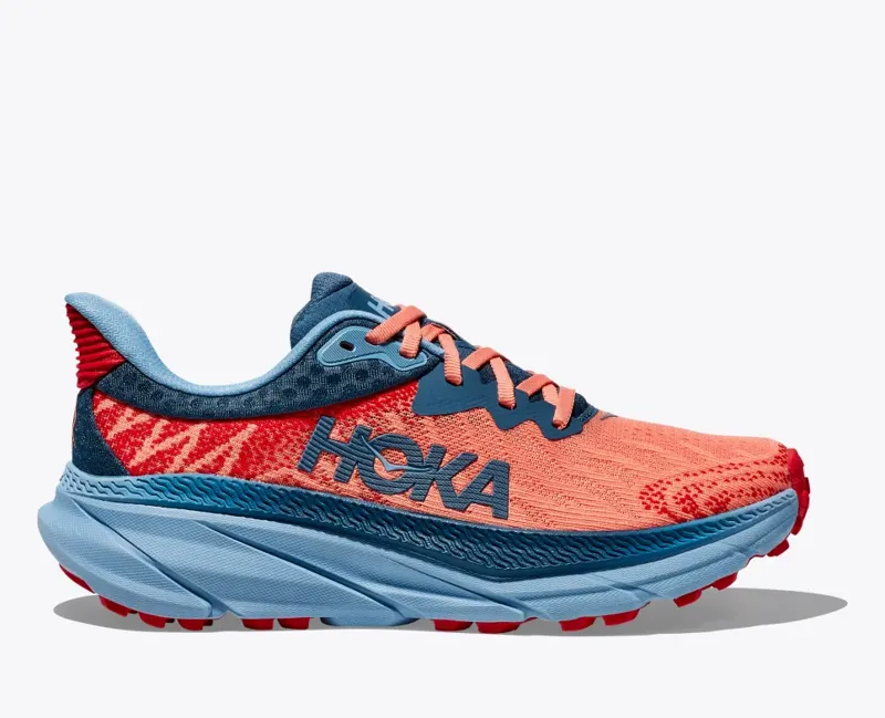HOKA Challenger 7 Women's Road/Trail Running Shoe in Papaya/Real Teal