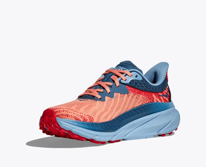 HOKA Challenger 7 Women's Road/Trail Running Shoe in Papaya/Real Teal-6