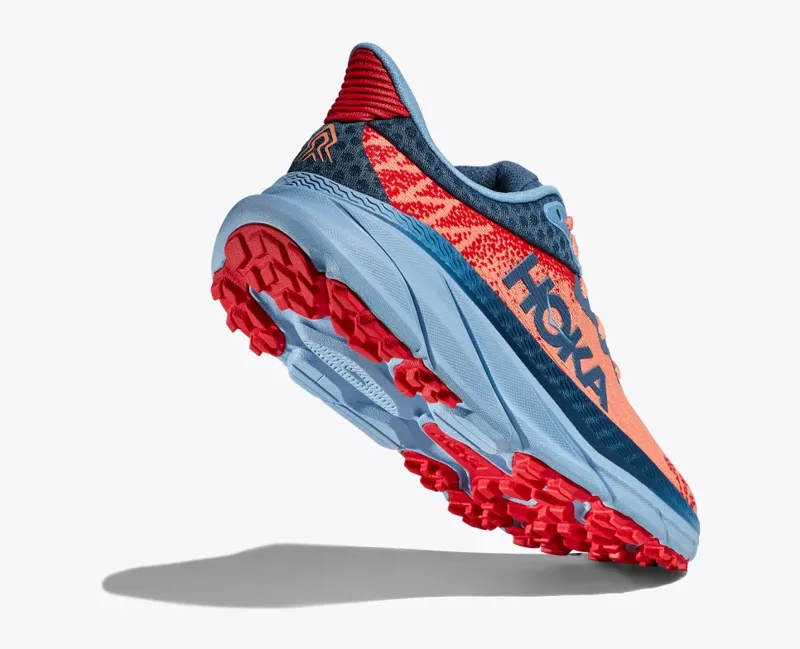 HOKA Challenger 7 Women's Road/Trail Running Shoe in Papaya/Real Teal-4