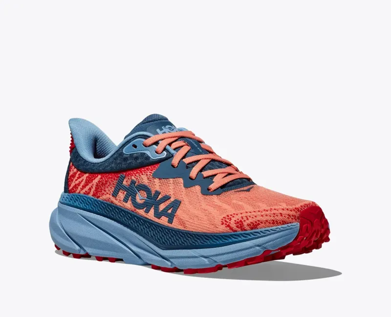 HOKA Challenger 7 Women's Road/Trail Running Shoe in Papaya/Real Teal-7