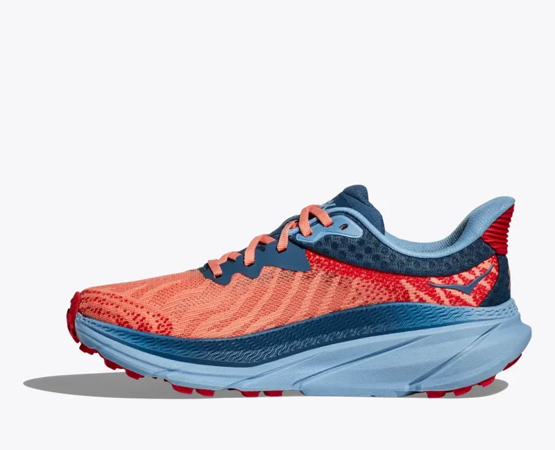 HOKA Challenger 7 Women's Road/Trail Running Shoe in Papaya/Real Teal-3
