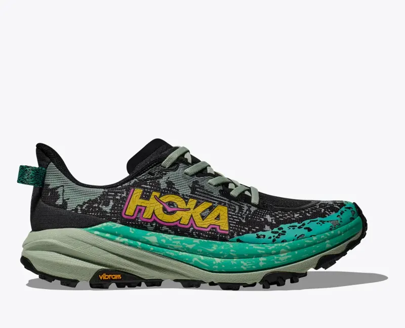 HOKA Speedgoat 6 Women's Trail Running Shoe in Black/Aloe Vera