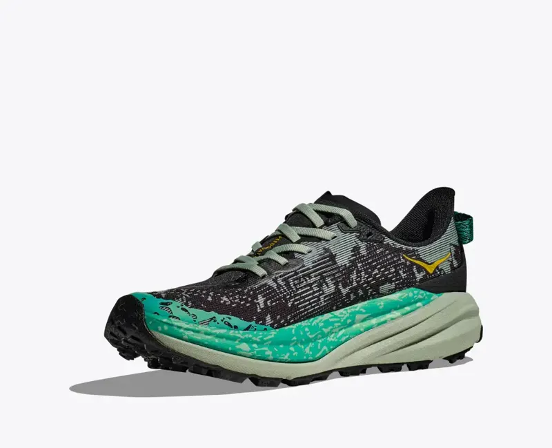 HOKA Speedgoat 6 Women's Trail Running Shoe in Black/Aloe Vera-6