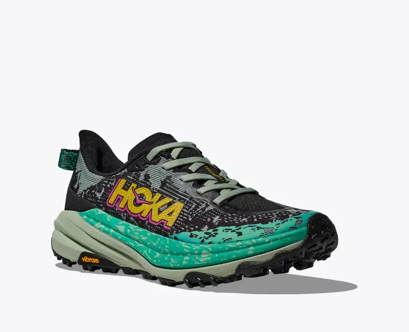HOKA Speedgoat 6 Women's Trail Running Shoe in Black/Aloe Vera-7