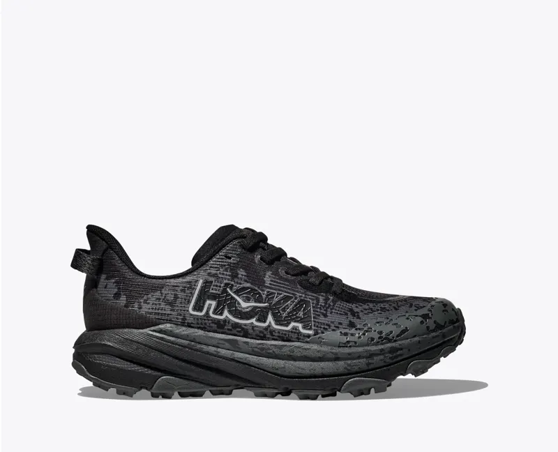 HOKA Speedgoat 6 Kid's Trail Running Shoe in Obsidian/Outer Orbit