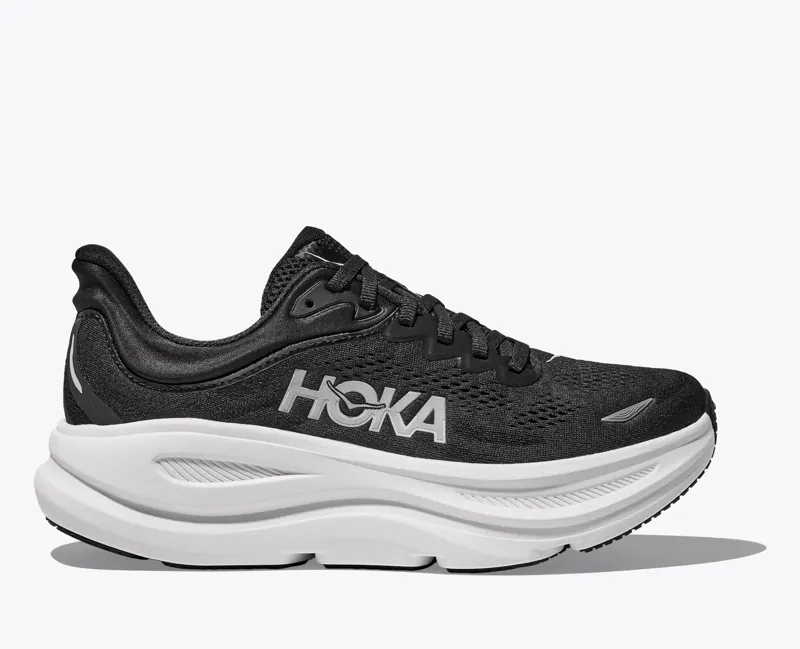 HOKA Bondi 9 WIDE Women's Road Running Shoe in Black/White