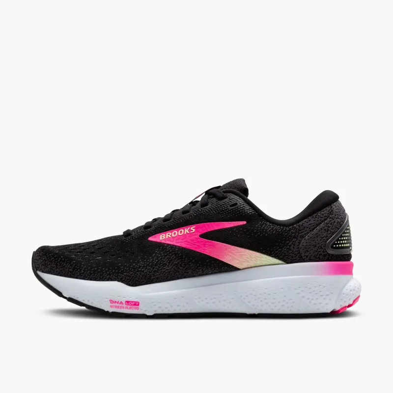 Brooks Ghost 16 Women's Road Running Shoe in Black/Pink/Yellow-3