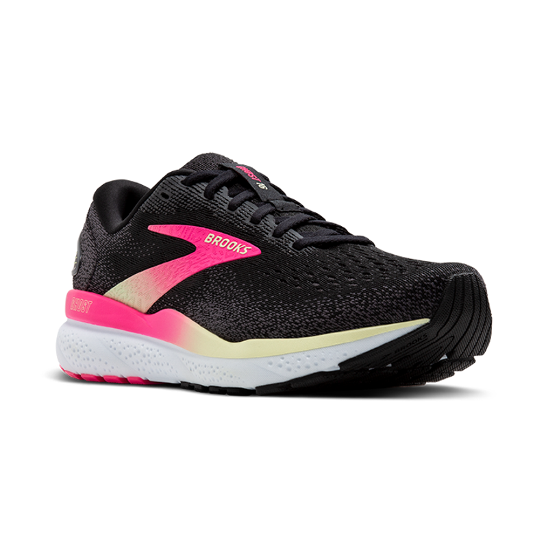 Brooks Ghost 16 Wide Women's Road Running Shoe in Black/Pink/Yellow-6