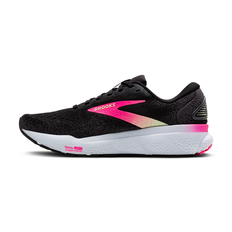 Brooks Ghost 16 Wide Women's Road Running Shoe in Black/Pink/Yellow-3