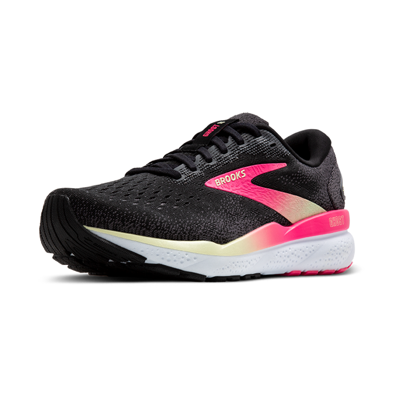 Brooks Ghost 16 Wide Women's Road Running Shoe in Black/Pink/Yellow-5