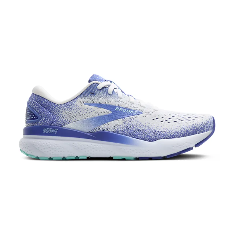 Brooks Ghost 16 Women's Road Running Shoe in White/Amparo Blue/Limpet Shell