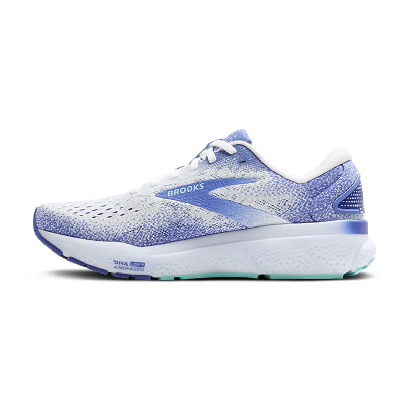Brooks Ghost 16 Women's Road Running Shoe in White/Amparo Blue/Limpet Shell-3