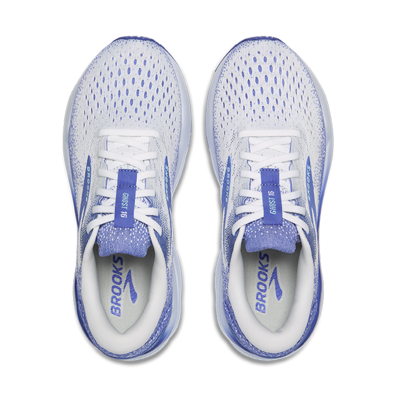 Brooks Ghost 16 Women's Road Running Shoe in White/Amparo Blue/Limpet Shell-2