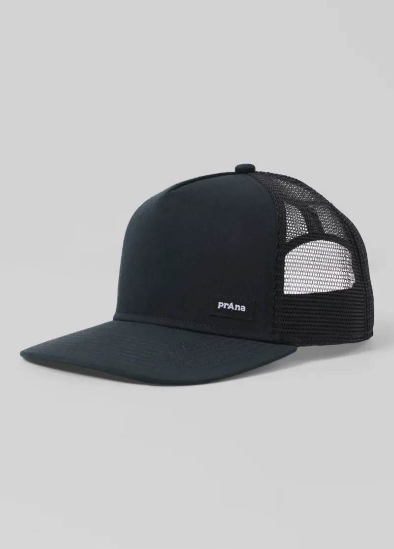 prAna Lower Pines Flat Brim Cap in Solid Black